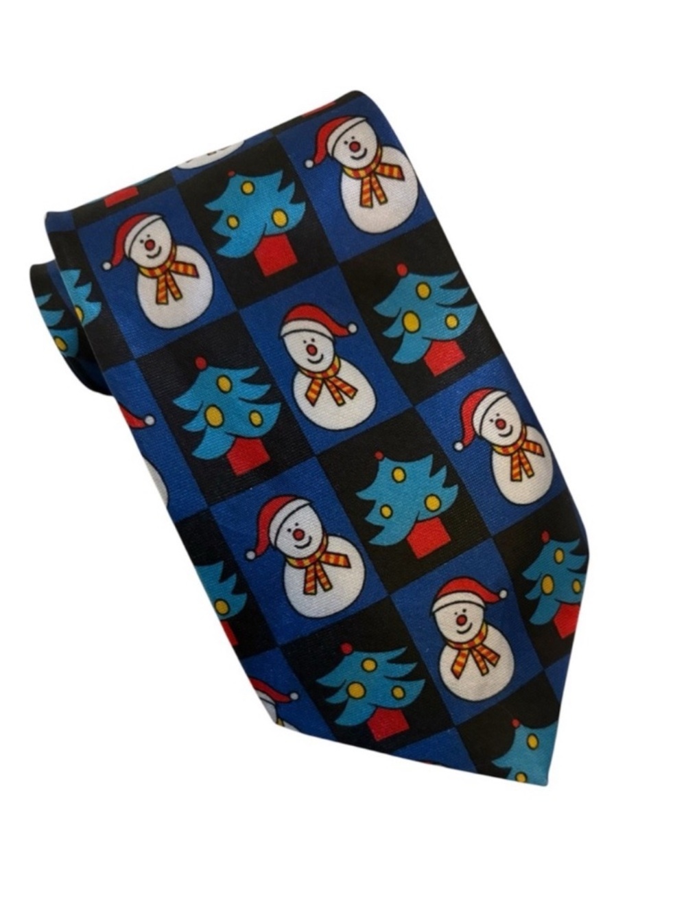 Snowman Christmas Tree Blue Necktie - Tie Novelty